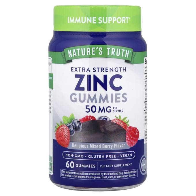Nature's Truth, Extra Sterkte Zink, Natuurlijke Gemengde Bes, 50 mg, 60 Veggie Gummies