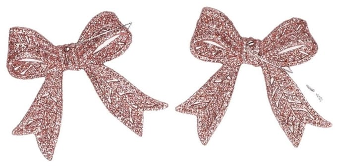 2x Kersthangers roze strikjes 11 cm met glitters - roze kerstboomversiering