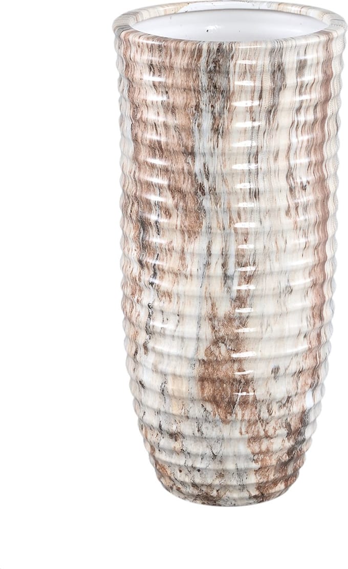 PTMD Miami Cream ceramic pot ribbed round S