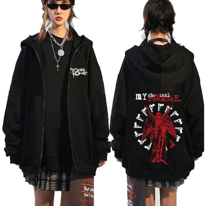 Chemical Romance Mcr Dode Rits Trui Zwart Parade Punk Emo Rock Rits Sweatshirt Mannen M black