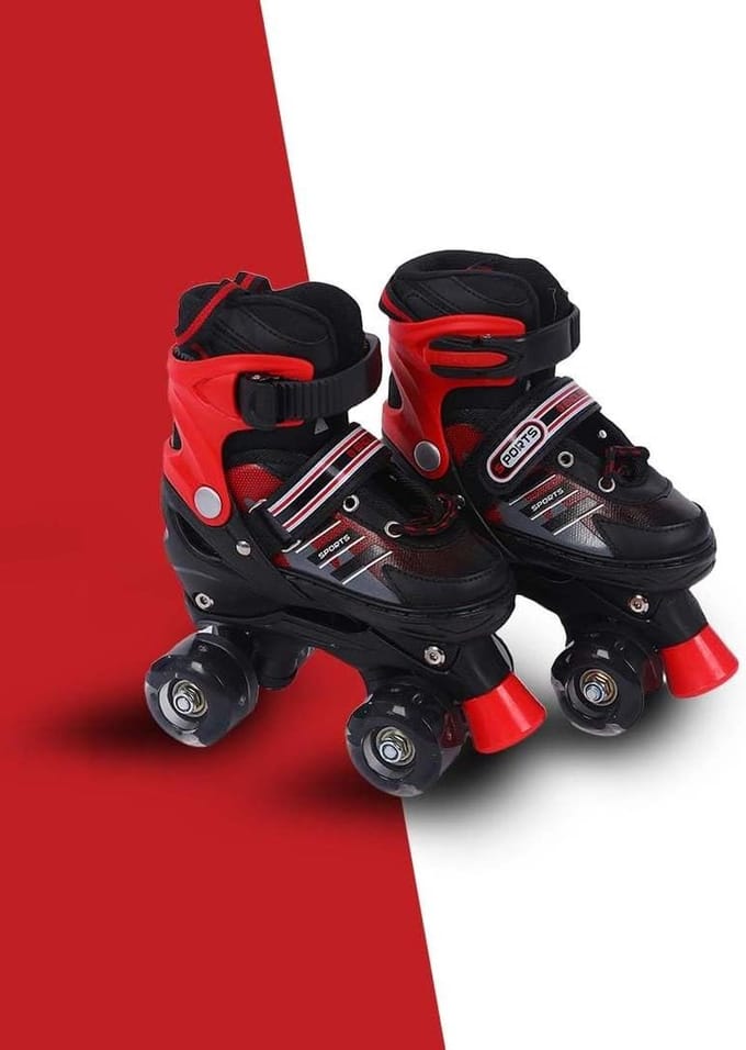 Adjustable Roller Skates Medium Size 34-38 EUR Red for Kids Ages 6-12 | Strong Chassis PU Wheels ABEC 7 Bearings
