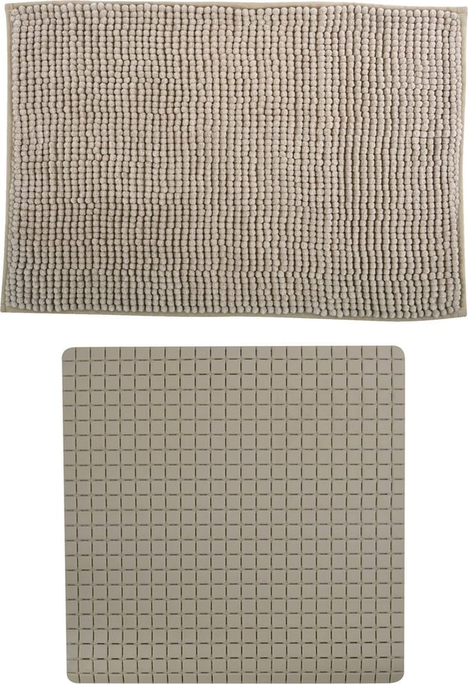 MSV Douche anti-slip mat en droogloop mat - Sevilla badkamer set - rubber/microvezel - beige