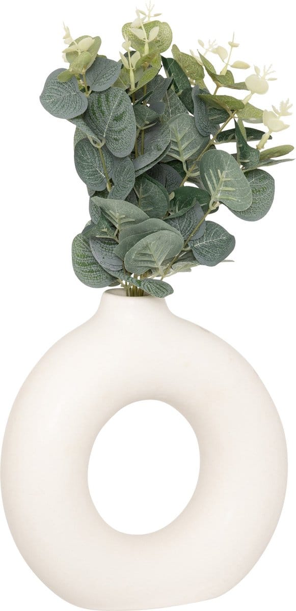 Atmosphera Kunstplant eucalyptus met keramieken vaas - 20x7x37cm - Wit