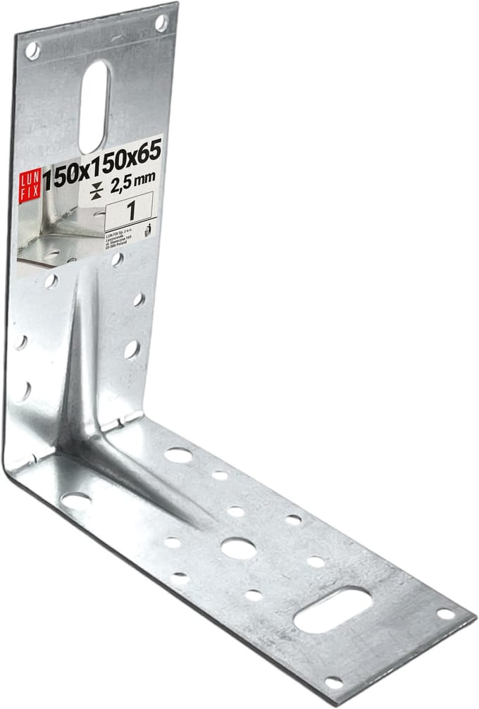LUN FIX - Hoekverbinder - 150x150x65x2,5 mm - Gegalvaniseerd staal - Zware constructiehoek