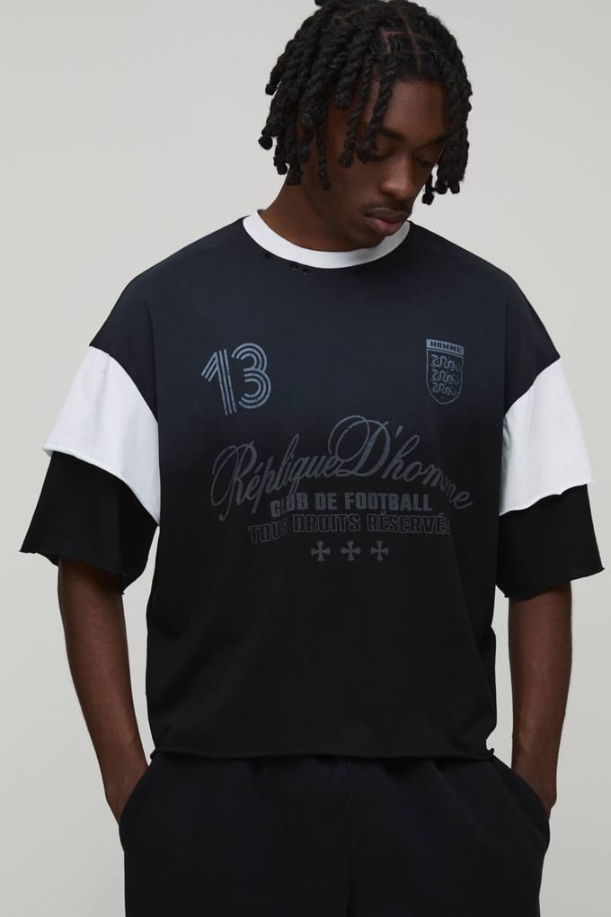 Oversized Boxy Dubbele Nep-laag Heavyweight Gewassen Distressed T-shirt | Black | Size Medium
