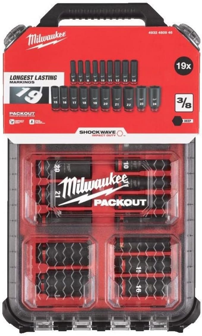 Diepe Impact Schokgolf Socket Set 19 Stuk - 3/8 Drive Packout
