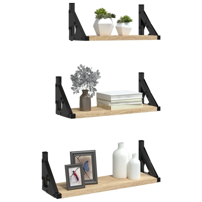 vidaXL - 3-delige - Wandschappenset - bewerkt - hout - sonoma - eikenkleurig