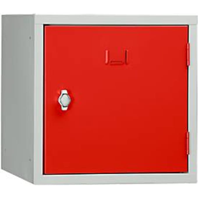 Stalen kubuskast, afsluitbaar, 380 mm, corpus grijs en deur rood RAL 3020