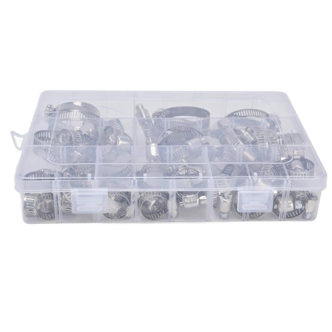 60 Pièces Collier de Serrage Acier Inoxydable Réglable Type Américain Clips de Tube Industriels Set FS090001 white