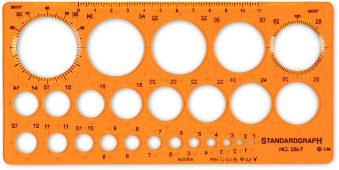 Sjabloon cirkel Standardgraph 1-36mm 25 cirkels met inktrand - SG-1316F