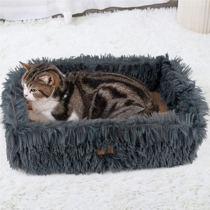 Famanu – Krabplank van karton -robuust groot kattenbed -pluizige krabplank met golfkarton -afneembaar -dubbelzijdig bruikbaar