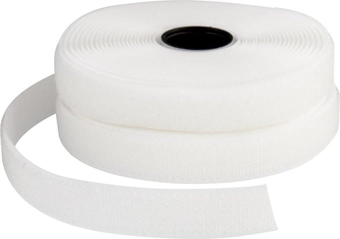 Klitteband haak en lussluiting, B: 20 mm, wit, 5 m/ 1 rol