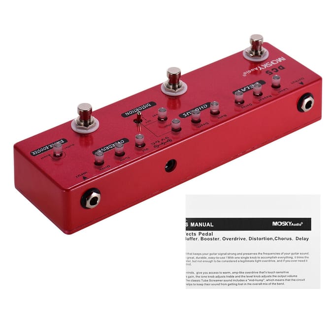 MOSKYAudio DC5 6-in-1 Gitaar Multi-effecten Pedaalvertraging + Chorus + Distortion + Overdrive + Booster rood
