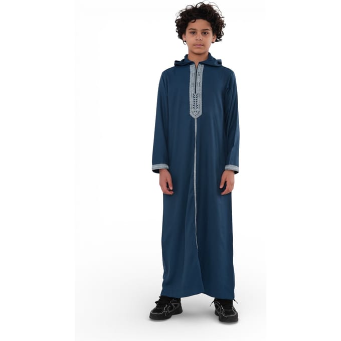 Kinderen jongens Aqua Blue Eid Marokkaanse Thobe Robe Djellaba Ramadan Jubba-K-HM3 met capuchon