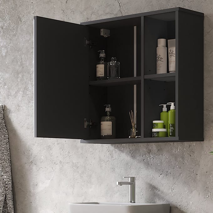 Vicco Leano Badkamerspiegelkast – 60 x 60 cm Antraciet/berg eik