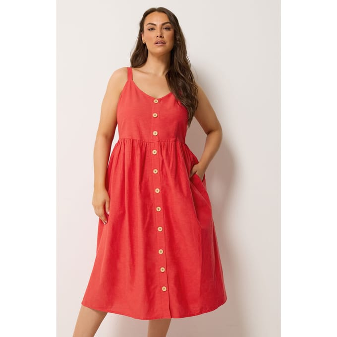 Yours Rode Linnen Zomerjurk Size 42