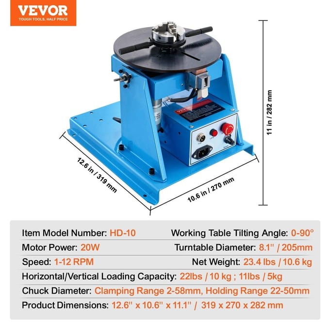 10KG Roterende Laspositioneerder 0-90° Positionering Draaitafel Tafel 1-12 RPM