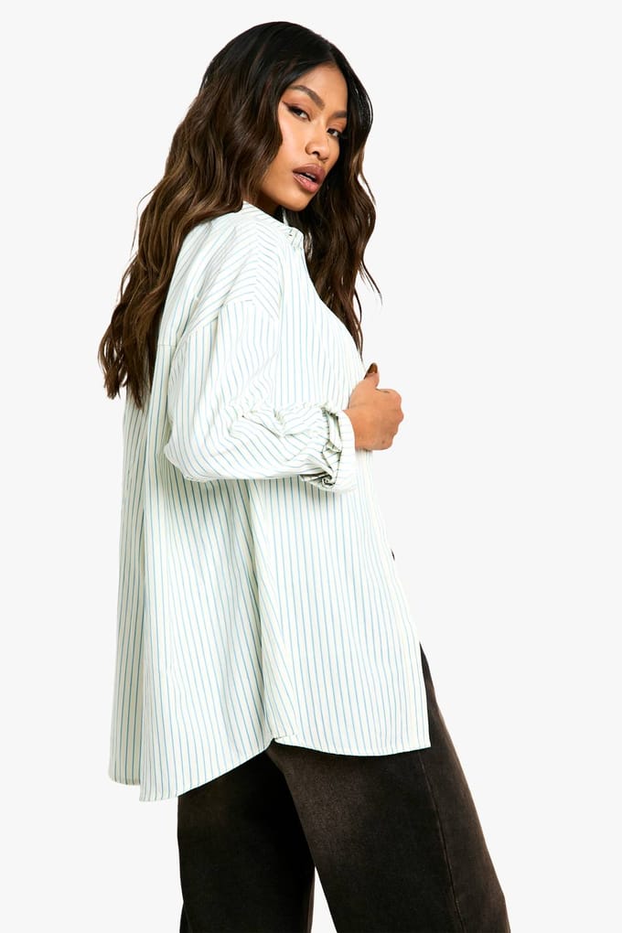 boohoo Dames Oversized Fijn Gestreept Shirt | Ivory | Maat: 8