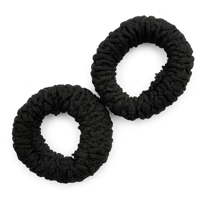 Set zwarte scrunchies – 2 stuks elastische haar accessoires van zacht textiel – zwarte haar elastiekjes voor dames – comfortabele basic scrunchie set