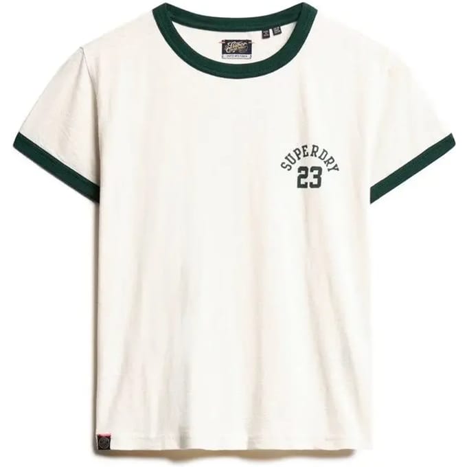 Superdry Athletic Essentials Ringer T-shirt met Aansluitende Pasvorm Crème Grootte: 44