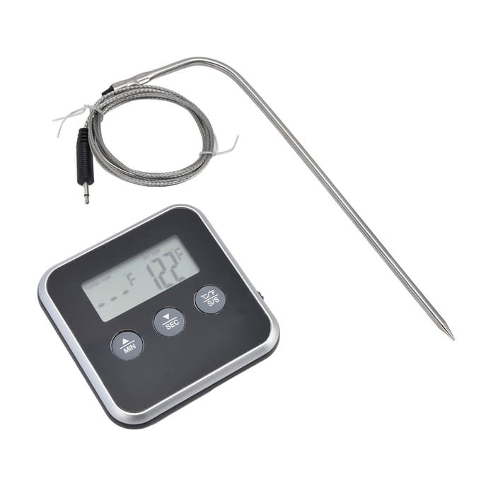Vleesthermometer Smart 3 Knoppen Digitaal LED Display Multifunctionele Oventhermometer met Sonde zwart