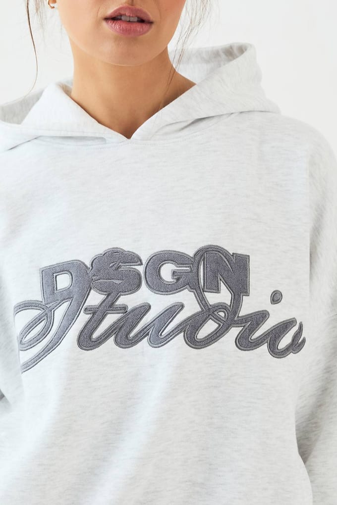 Dames DSGN Studio Badstof Applique Oversized Hoodie | Asgrijs | Maat: Medium