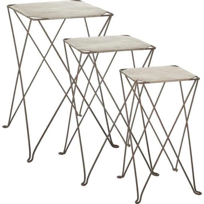 Mica Decorations Afra Plantentafel - Set van 3 - 40,5 x 40,5 x 63 cm - Metaal - Grijs