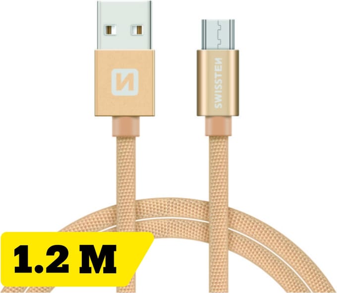 Swissten Micro‑USB Oplaadkabel 1,2 meter – voor Samsung, Android, Powerbank & PS4 Controller – USB‑A Kabel – Goud