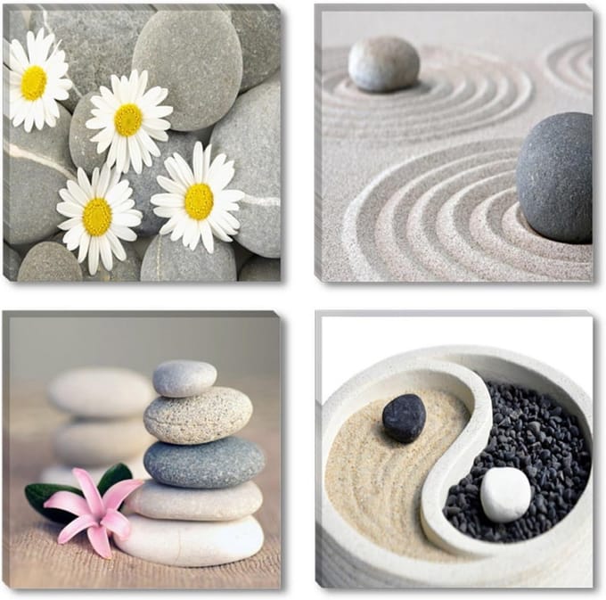Set van 4 Canvas Kunstwerken: Zen Spa Stenen, 4-Delig Schilderij