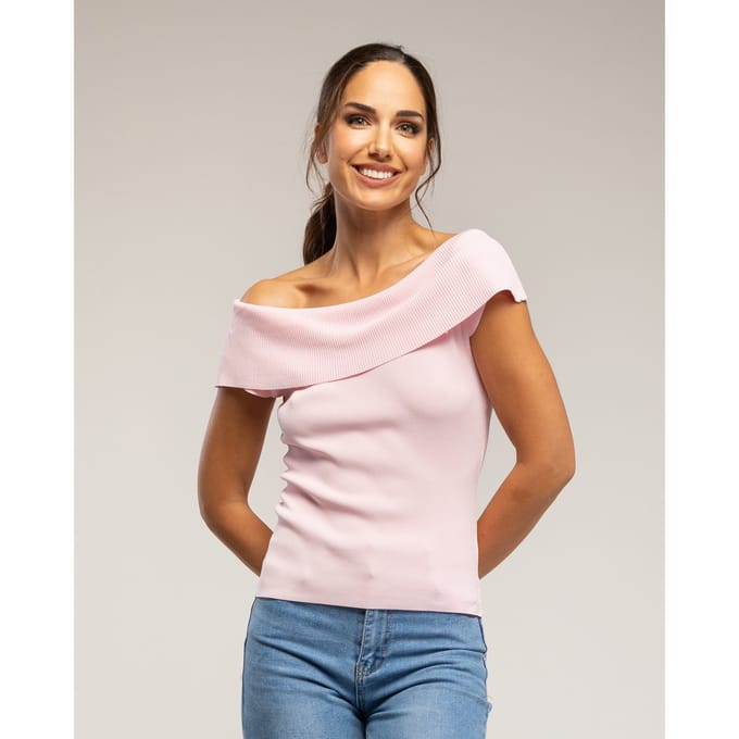 Gebreide top met lurex en een boothals