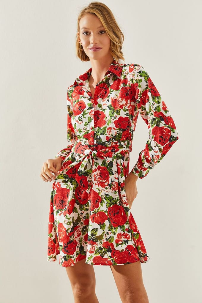 Bloemen Mini Jurk met Ceintuur
