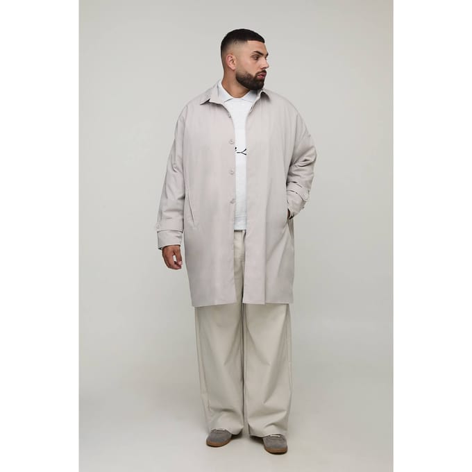 Plus Crinkle Oversized Mac | Grey | Size 2XL