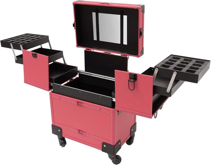 Cosmetica Koffer - Make-up Trolley - Professioneel Gebruik - Met Spiegel - 50 kg Belasting - Roze