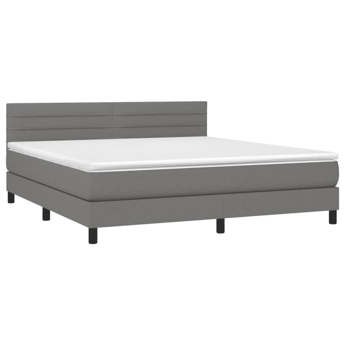vidaXL - Boxspring - met - matras - en - LED - stof - donkergrijs - 180x200 - cm