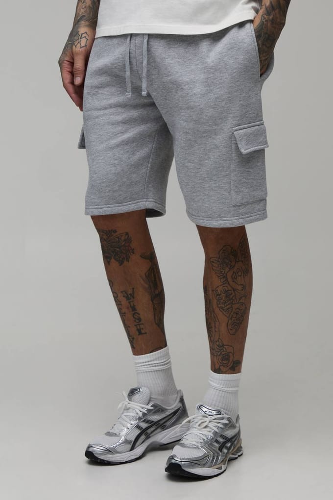 Hoge Losse Pasvorm Middellange Cargo Shorts | Grey Marl | Size Medium