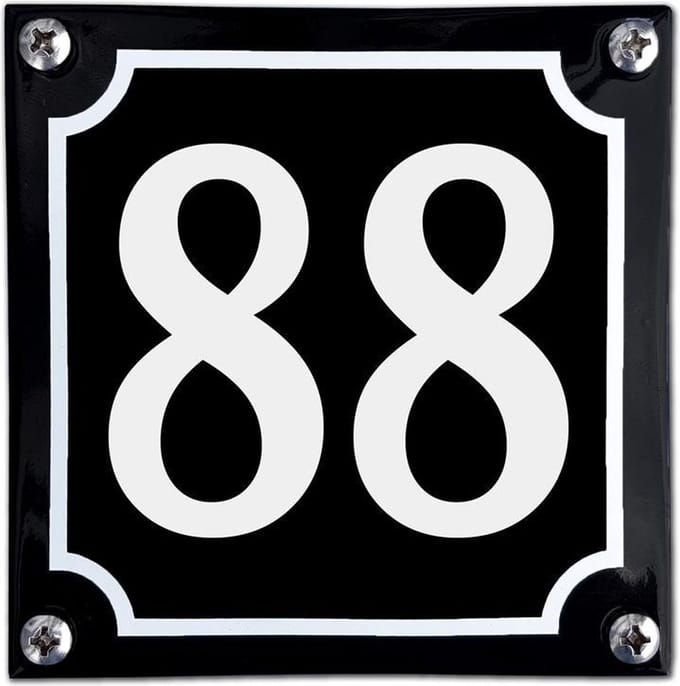 Zwart emaille huisnummer  - 88