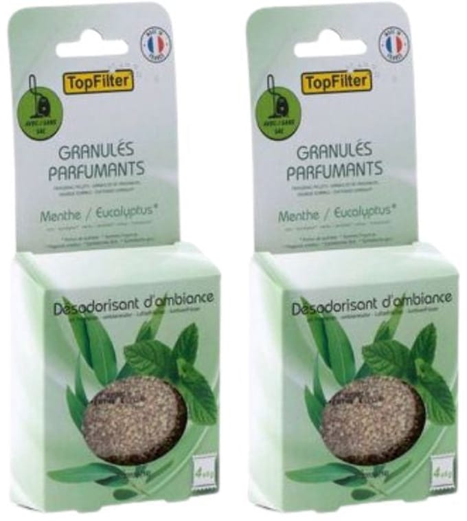 Set van 2 x 4 Zakjes geurkorrels voor stofzuiger met munt/eucalyptus TopFilter