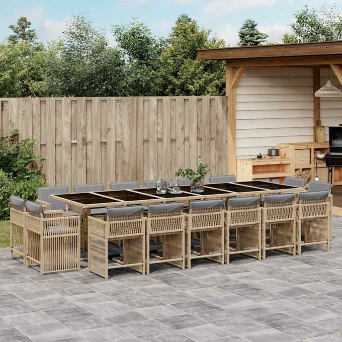vidaXL - 17-delige - Tuinset - met - kussens - poly - rattan - gemengd - beige