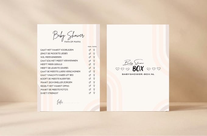 babyshower spel: 10x mom or dad spelkaarten - Babyshower box - babyshower spel - spellen - babyshower - invulkaart