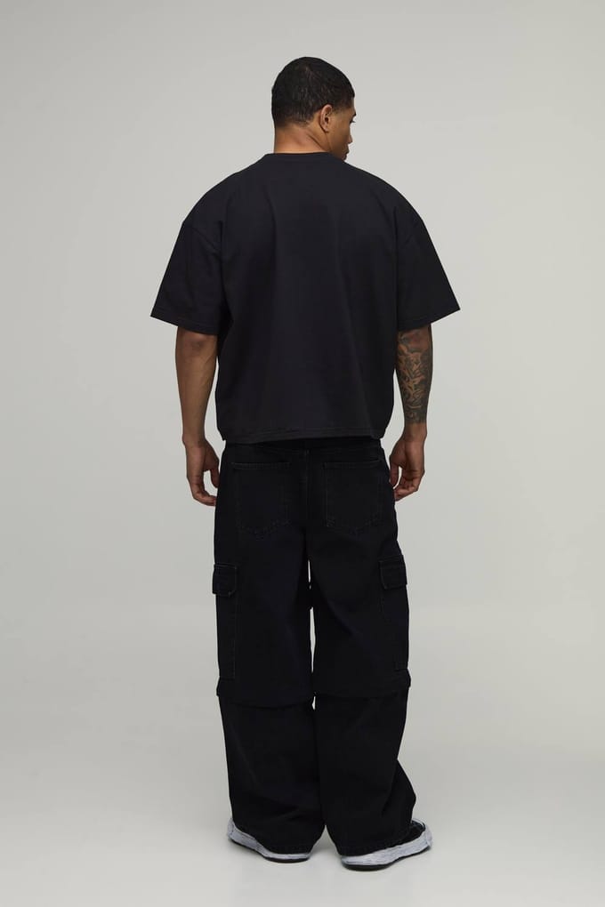 Wijde Cargo Jeans Met Ritssluiting Afneembare Pijpen | Washed Black | Size 34