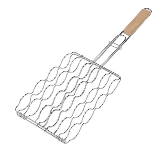 Maïs Grillmand Roestvrij Staal Beukenhouten Handvat Gelijkmatige Warmteverdeling Capaciteit voor 4 Maïskolven Grillhouder voor gray