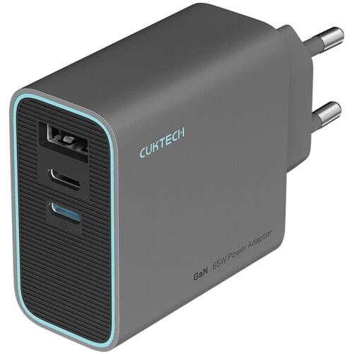 CUKTECH 65W USB-C oplader, compacte en in te klappen snellaadadapter met 3 poorten voor iPhone 16/15/14/13 AD653 Kleur: Grijs