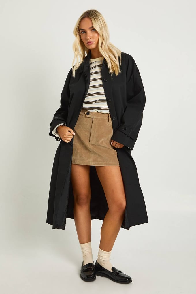 boohoo Dames Belted Trench Coat | Zwart | Maat: 42