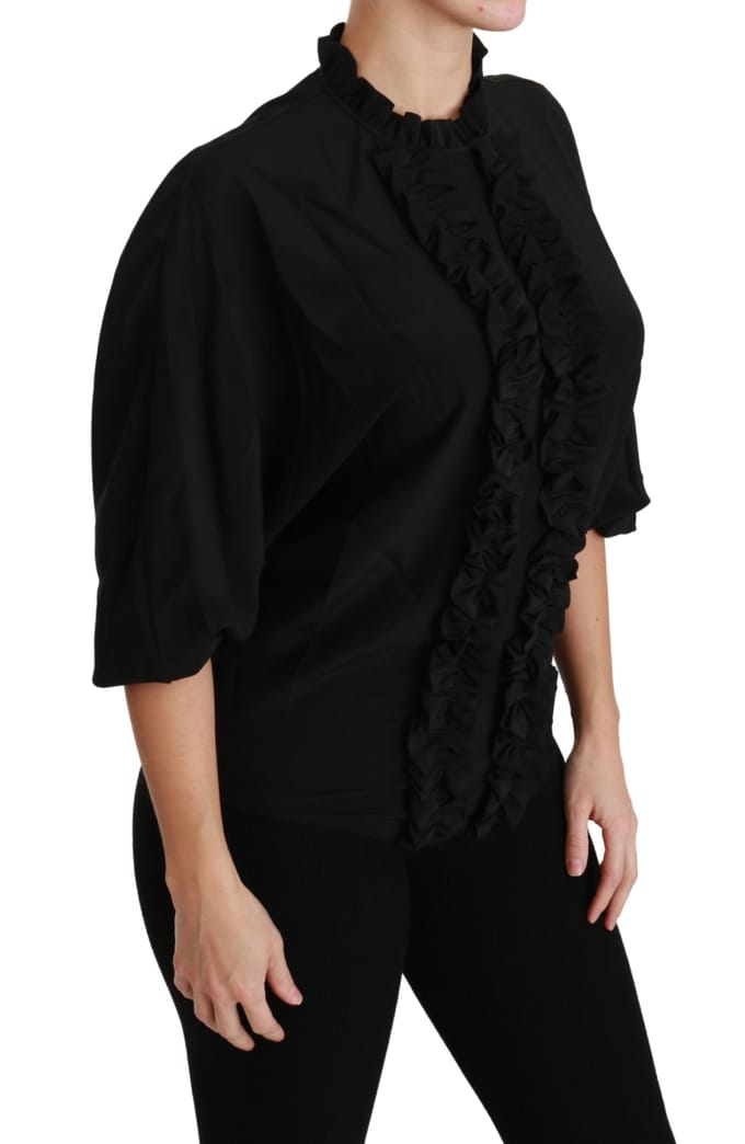 Dolce & Gabbana Zwarte Zijden Shirt Rimpel Top Blouse