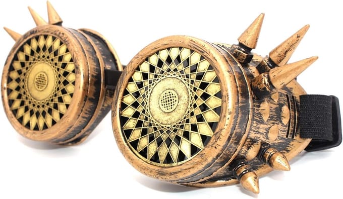 Cyberpunk Bril - Steampunk Accessoire - Kostuum Completeren - Vervangbare UV Lenzen - 18 x 4 cm - Antiek Koper