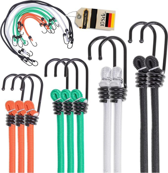 Elastische Banden - Spanbanden Haken - Laden Beveiligen - Met Metalen Haken - 10 Stuks - Multi