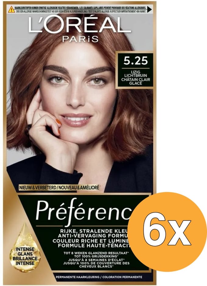 3x L'Oréal Préférence Permanente Haarkleuring 5.25 IJzig Lichtbruin