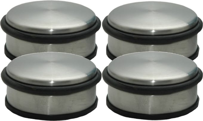 Deurstopper - Set van 4x stuks - RVS - rond - 11,5 x 6 cm - deurstop - 1,1 kg - zilverkleurig