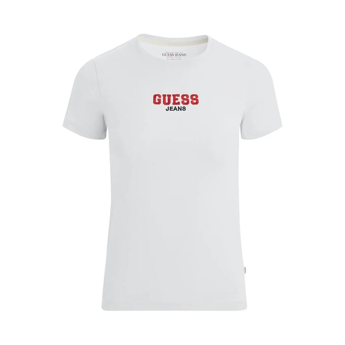 Guess Jeans Slim Rib Emb T-shirt Met Korte Mouwen Wit M Vrouw