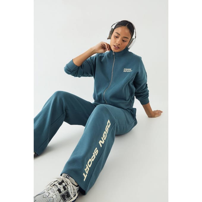 Dames DSGN Studio Sport Funnel Neck Zip Through Bomber Trainingspak | Groenblauw | Maat: XL